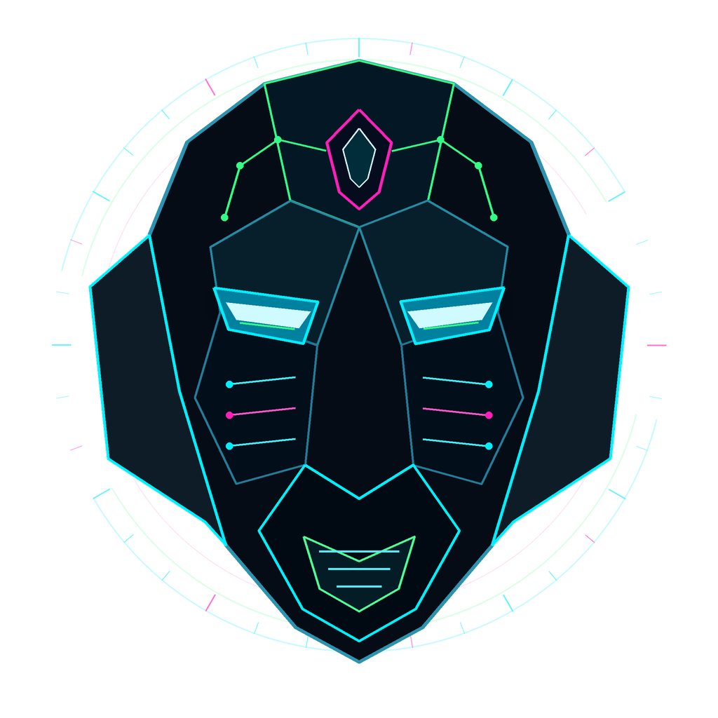 Geometrischer JARVIS System Core in Cyan, Grün und Magenta
